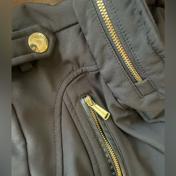 Michael Kors Softshell Moto Coat Belted Funnel Neck Hidden Hood - Picture 11 of 16